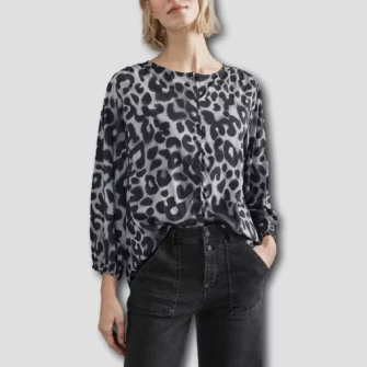 Leo-Print-Bluse mit Raffungen